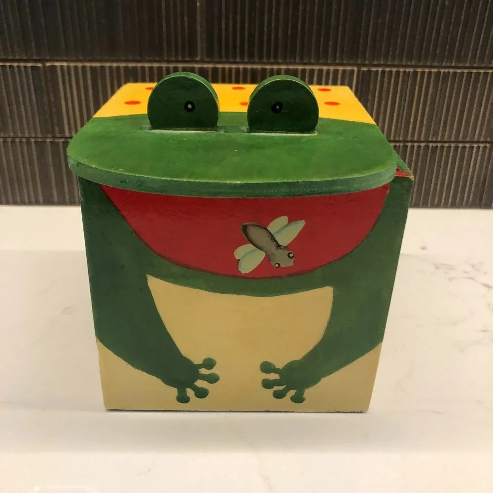 Vintage Painted Wood Frog Box